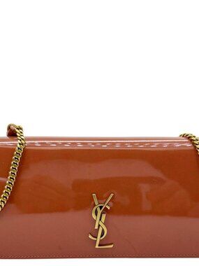 Yves Saint Laurent  Monogram Patent Leather Phone Holder Crossbody Bag Terracott